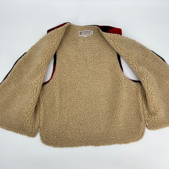 Bemidji Woolen Mills Wool Vest Vtg Mens Large Buffalo Plaid Red Black Sherpa USA - Picture 6 of 8